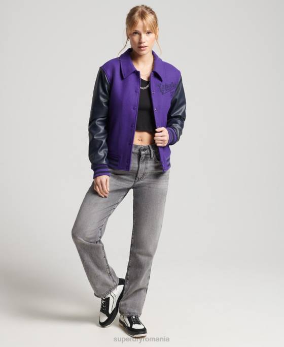 Superdry Bomber vintage mixt de varsity îmbrăcăminte Violet femei JX0Z5449