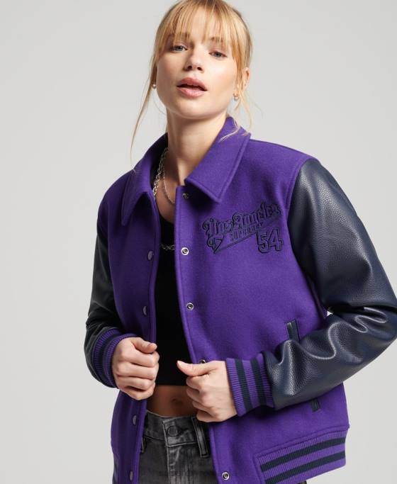 Superdry Bomber vintage mixt de varsity îmbrăcăminte Violet femei JX0Z5449