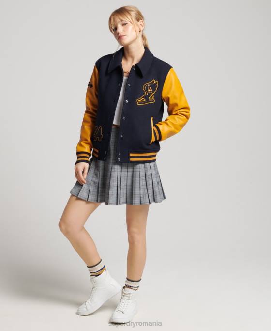 Superdry Bomber vintage mixt de varsity îmbrăcăminte marina femei JX0Z5553