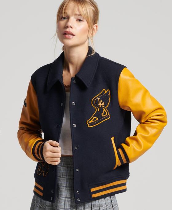 Superdry Bomber vintage mixt de varsity îmbrăcăminte marina femei JX0Z5553