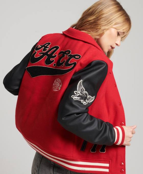 Superdry Bomber vintage mixt de varsity îmbrăcăminte roșu femei JX0Z5423