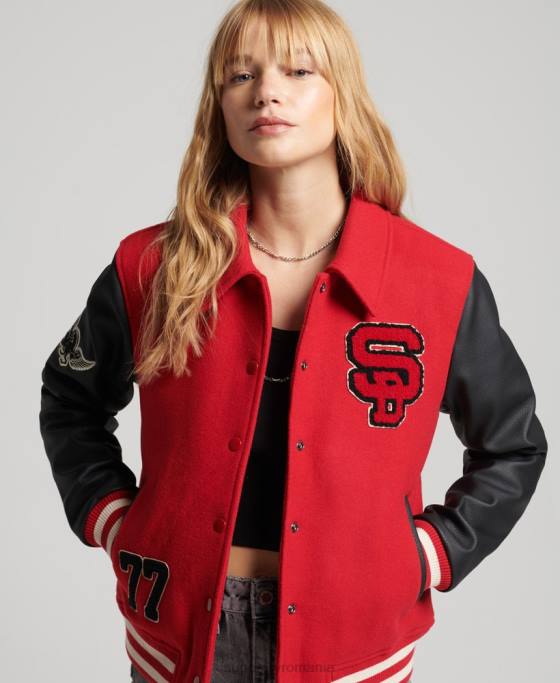 Superdry Bomber vintage mixt de varsity îmbrăcăminte roșu femei JX0Z5423