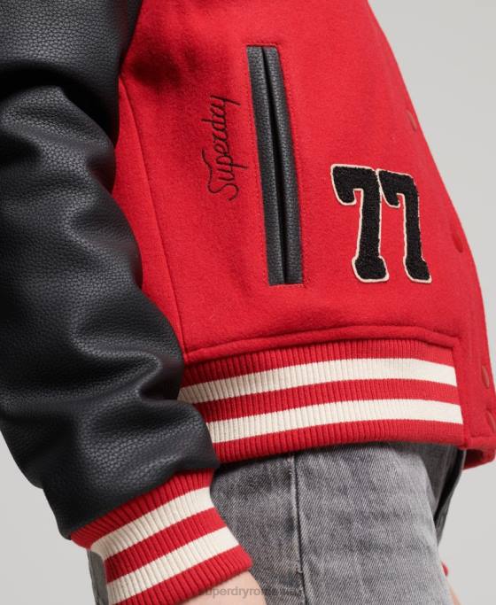 Superdry Bomber vintage mixt de varsity îmbrăcăminte roșu femei JX0Z5423