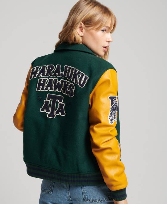 Superdry Bomber vintage mixt de varsity îmbrăcăminte verde femei JX0Z5436