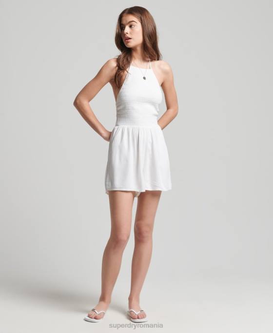 Superdry Combi de epocă cu smock-uri cu gât cu capul îmbrăcăminte alb femei JX0Z4101