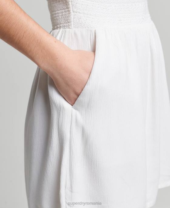 Superdry Combi de epocă cu smock-uri cu gât cu capul îmbrăcăminte alb femei JX0Z4101