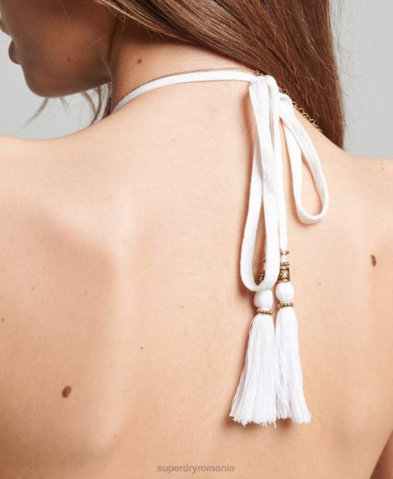 Superdry Combi de epocă cu smock-uri cu gât cu capul îmbrăcăminte alb femei JX0Z4101