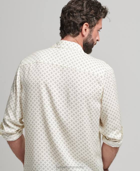 Superdry Cămașă cu mânecă lungă cu imprimeu anilor 70 îmbrăcăminte alb bărbați JX0Z145