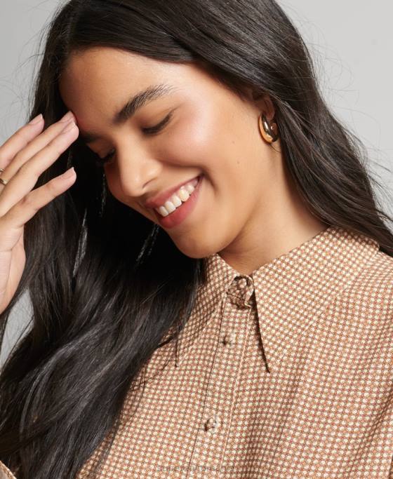 Superdry Cămașă cu mânecă lungă cu imprimeu anilor 70 îmbrăcăminte maro femei JX0Z6515