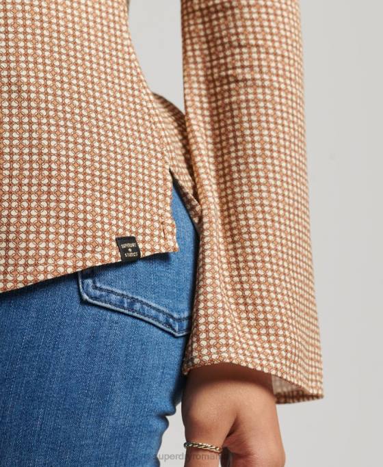 Superdry Cămașă cu mânecă lungă cu imprimeu anilor 70 îmbrăcăminte maro femei JX0Z6515