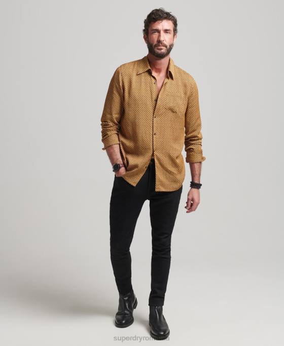 Superdry Cămașă cu mânecă lungă cu imprimeu anilor 70 îmbrăcăminte portocale bărbați JX0Z149