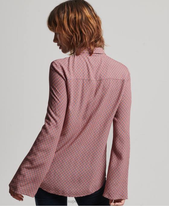 Superdry Cămașă cu mânecă lungă cu imprimeu anilor 70 îmbrăcăminte roz femei JX0Z6593