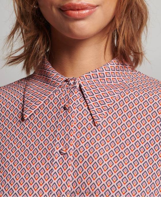 Superdry Cămașă cu mânecă lungă cu imprimeu anilor 70 îmbrăcăminte roz femei JX0Z6593