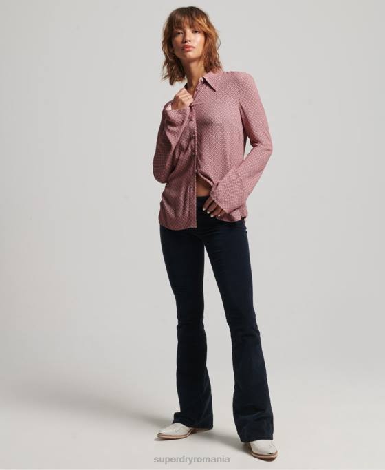 Superdry Cămașă cu mânecă lungă cu imprimeu anilor 70 îmbrăcăminte roz femei JX0Z6593