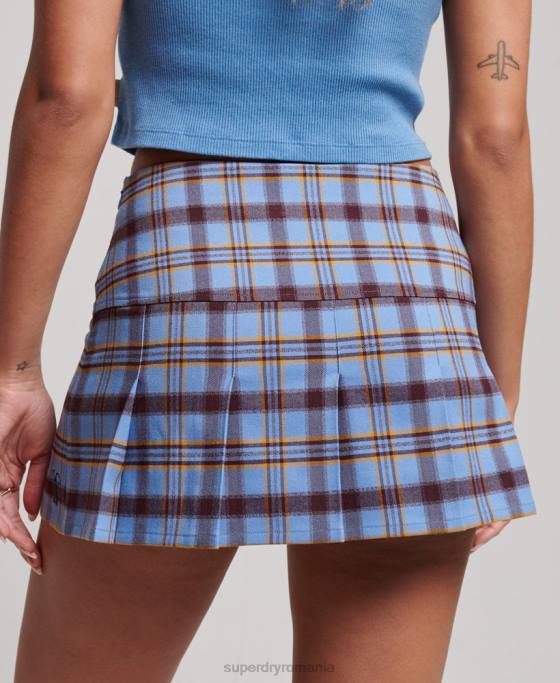 Superdry Fusta din carouri cu 1/2 pliuri îmbrăcăminte albastru femei JX0Z4114