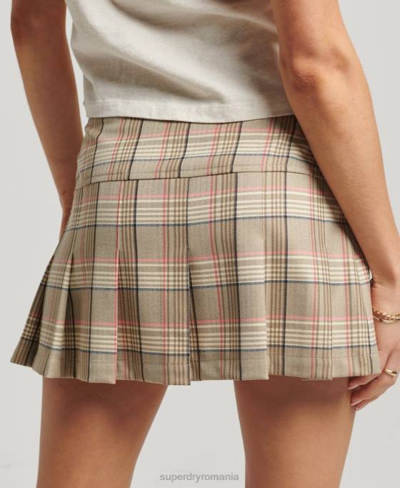 Superdry Fusta din carouri cu 1/2 pliuri îmbrăcăminte cremă femei JX0Z4130