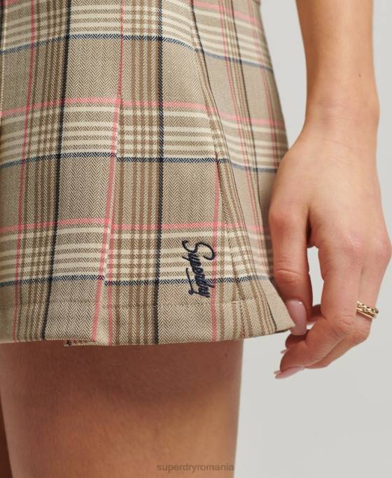 Superdry Fusta din carouri cu 1/2 pliuri îmbrăcăminte cremă femei JX0Z4130