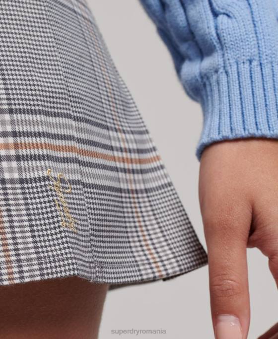 Superdry Fusta din carouri cu 1/2 pliuri îmbrăcăminte gri femei JX0Z4146