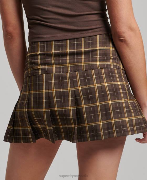 Superdry Fusta din carouri cu 1/2 pliuri îmbrăcăminte maro femei JX0Z4124