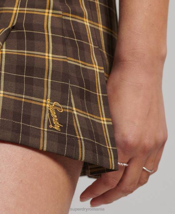 Superdry Fusta din carouri cu 1/2 pliuri îmbrăcăminte maro femei JX0Z4124