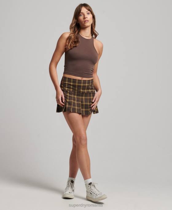 Superdry Fusta din carouri cu 1/2 pliuri îmbrăcăminte maro femei JX0Z4124