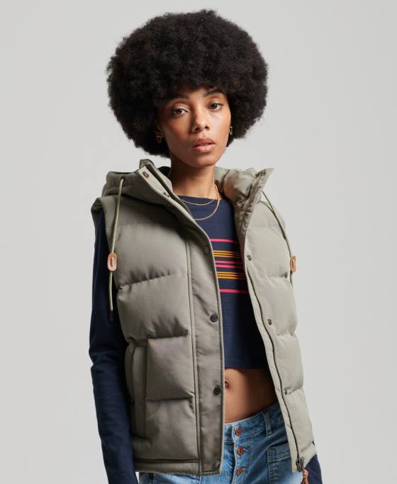 Superdry Gilet Everest cu glugă de epocă îmbrăcăminte kaki femei JX0Z3547