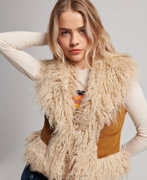 Superdry Gilet decupat afgan căptușit cu blană artificială îmbrăcăminte maro femei JX0Z3553