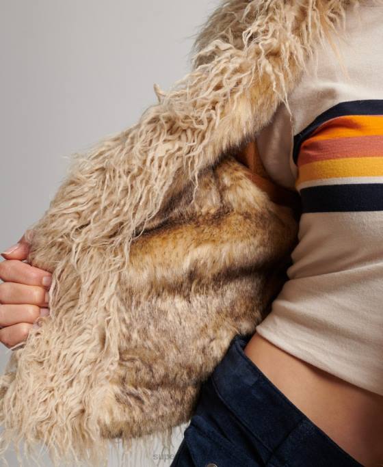 Superdry Gilet decupat afgan căptușit cu blană artificială îmbrăcăminte maro femei JX0Z3553