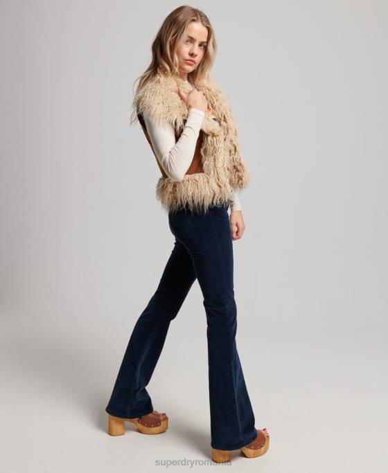 Superdry Gilet decupat afgan căptușit cu blană artificială îmbrăcăminte maro femei JX0Z3553