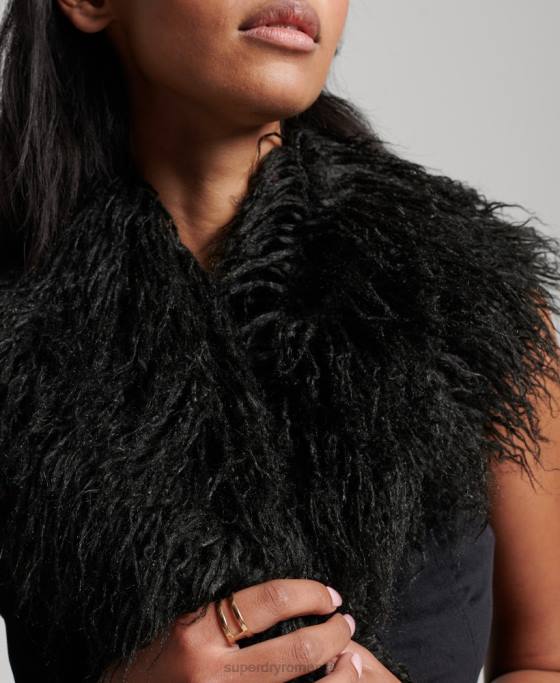 Superdry Gilet decupat afgan căptușit cu blană artificială îmbrăcăminte negru femei JX0Z3793