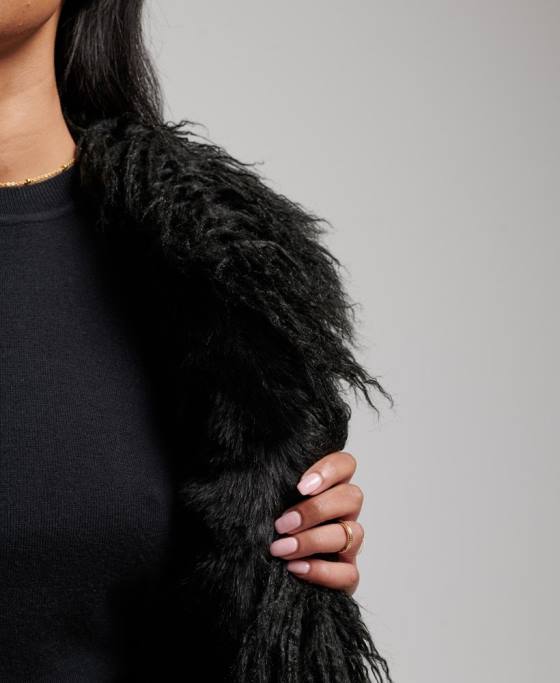 Superdry Gilet decupat afgan căptușit cu blană artificială îmbrăcăminte negru femei JX0Z3793
