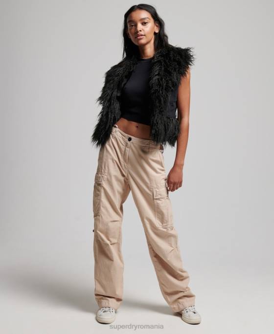 Superdry Gilet decupat afgan căptușit cu blană artificială îmbrăcăminte negru femei JX0Z3793