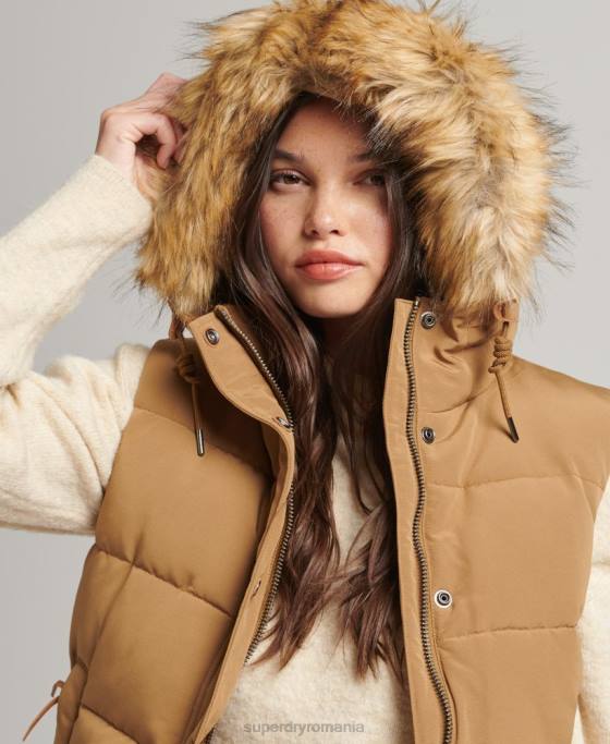 Superdry Gilet everest cu blană artificială îmbrăcăminte maro femei JX0Z3678