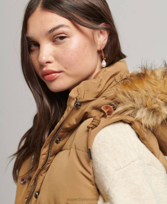 Superdry Gilet everest cu blană artificială îmbrăcăminte maro femei JX0Z3678