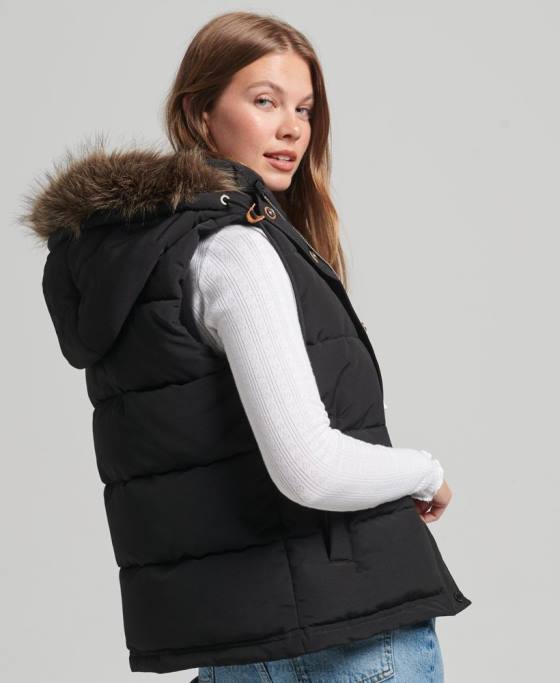 Superdry Gilet everest cu blană artificială îmbrăcăminte negru femei JX0Z3677