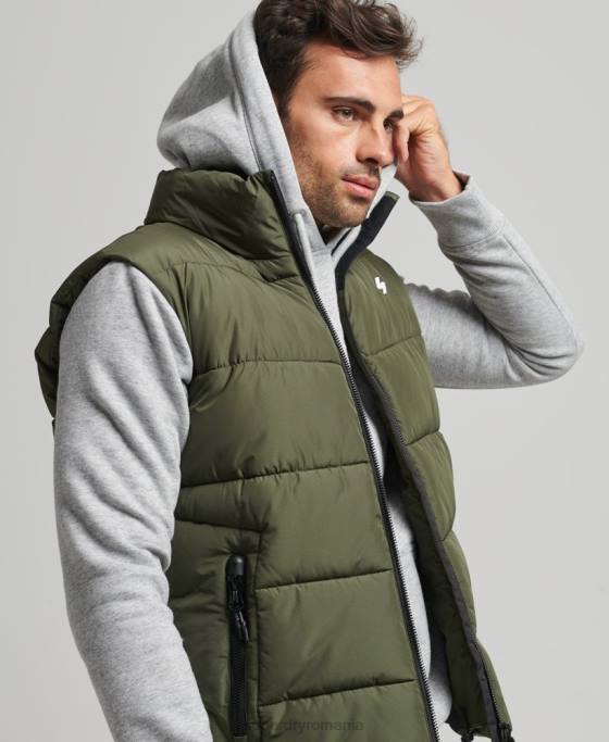 Superdry Gilet sport puf fără glugă îmbrăcăminte kaki bărbați JX0Z990
