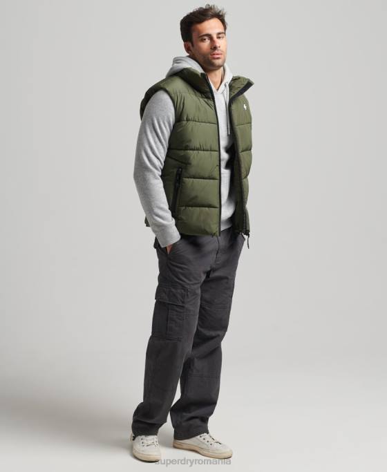 Superdry Gilet sport puf fără glugă îmbrăcăminte kaki bărbați JX0Z990