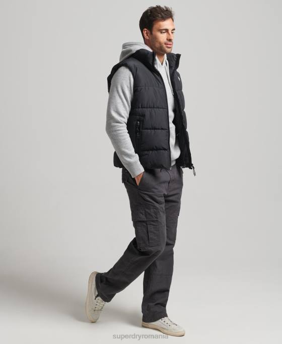 Superdry Gilet sport puf fără glugă îmbrăcăminte negru bărbați JX0Z1102
