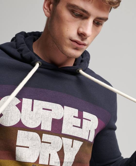 Superdry Hanorac cu dungi anii 70 îmbrăcăminte marina bărbați JX0Z5135