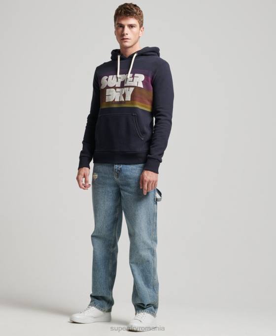Superdry Hanorac cu dungi anii 70 îmbrăcăminte marina bărbați JX0Z5135