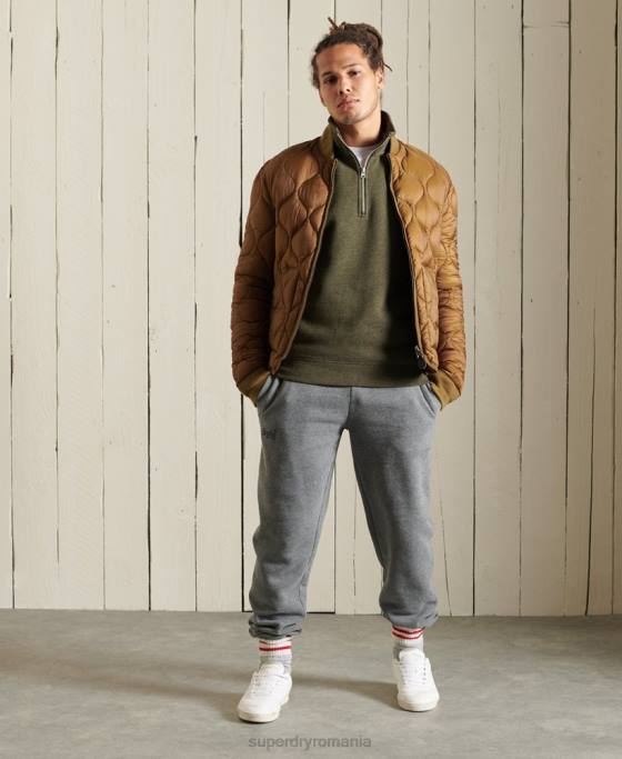 Superdry Hanorac henley cu fermoar brodat cu logo vintage îmbrăcăminte kaki bărbați JX0Z5033