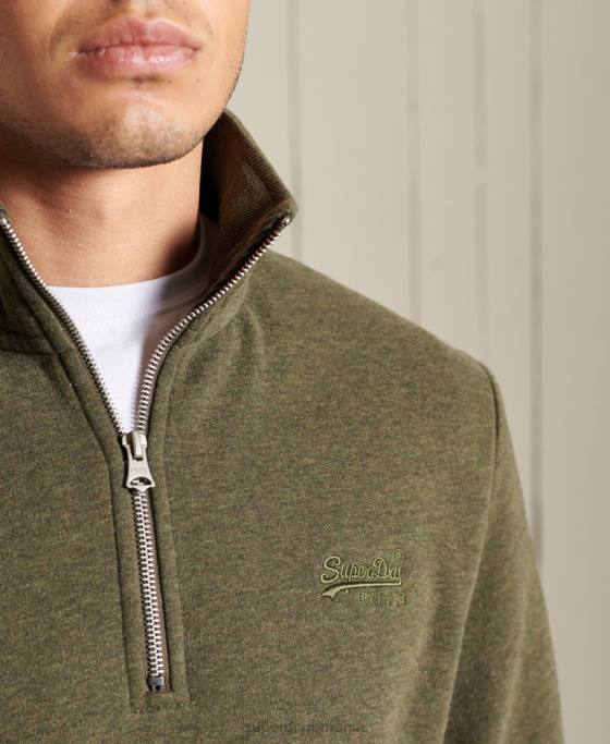 Superdry Hanorac henley cu fermoar brodat cu logo vintage îmbrăcăminte kaki bărbați JX0Z5033