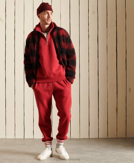 Superdry Hanorac henley cu fermoar brodat cu logo vintage îmbrăcăminte roșu bărbați JX0Z5231