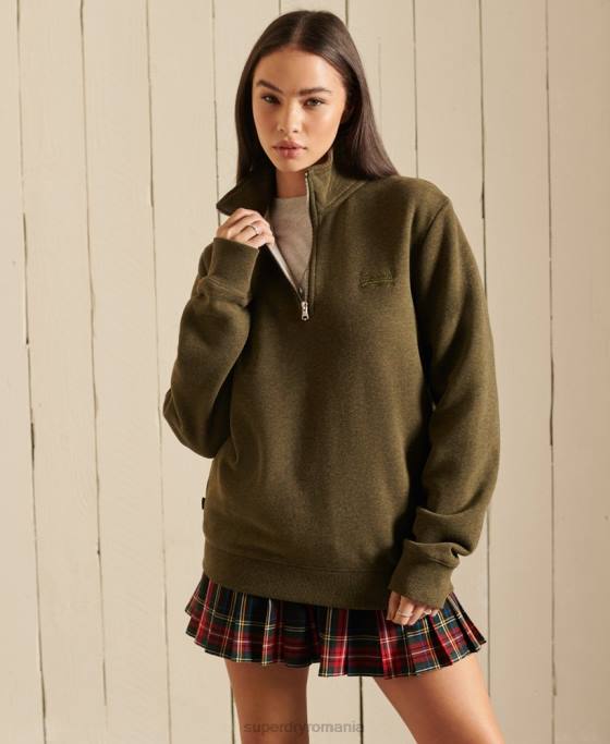 Superdry Hanorac henley cu fermoar și logo brodat cu o formă lejeră îmbrăcăminte kaki femei JX0Z6038
