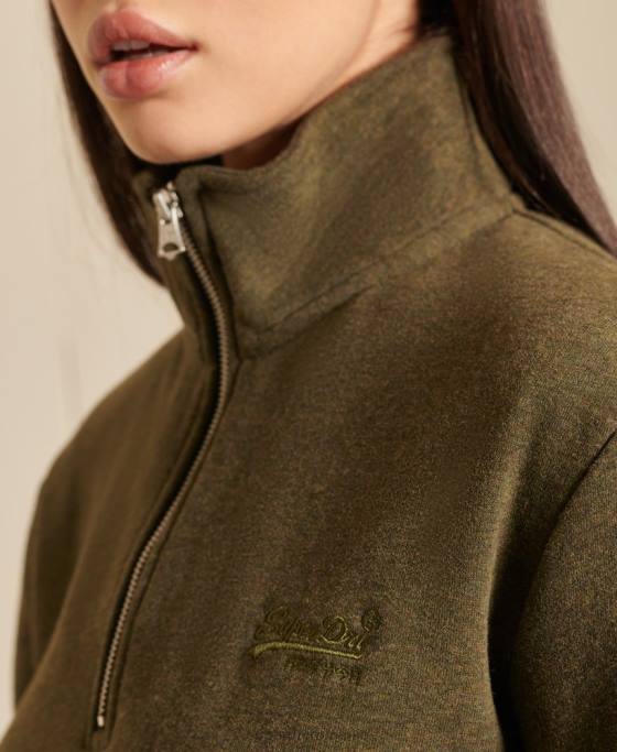 Superdry Hanorac henley cu fermoar și logo brodat cu o formă lejeră îmbrăcăminte kaki femei JX0Z6038