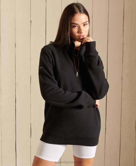 Superdry Hanorac henley cu fermoar și logo brodat cu o formă lejeră îmbrăcăminte negru femei JX0Z6055