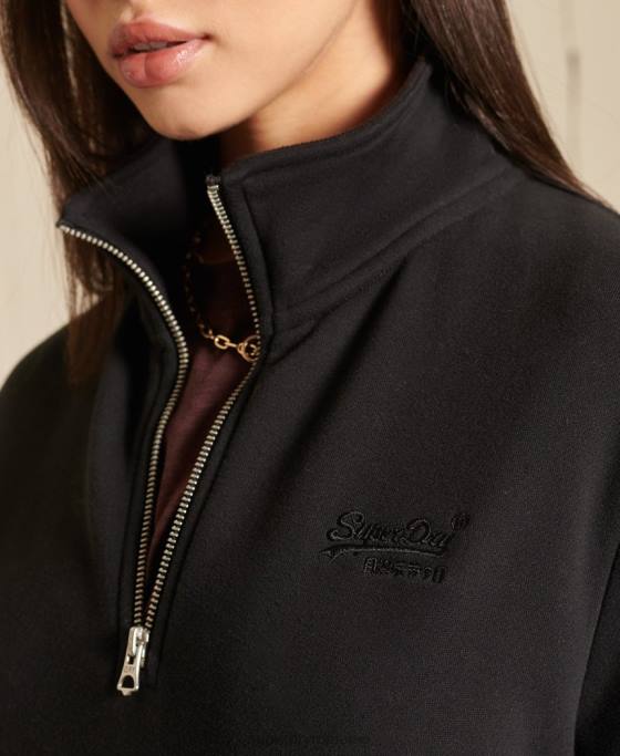 Superdry Hanorac henley cu fermoar și logo brodat cu o formă lejeră îmbrăcăminte negru femei JX0Z6055