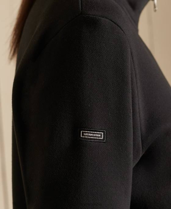 Superdry Hanorac henley cu fermoar și logo brodat cu o formă lejeră îmbrăcăminte negru femei JX0Z6055