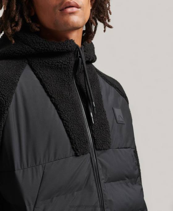 Superdry Hanorac hibrid din polar de munte cu fermoar îmbrăcăminte negru bărbați JX0Z5015