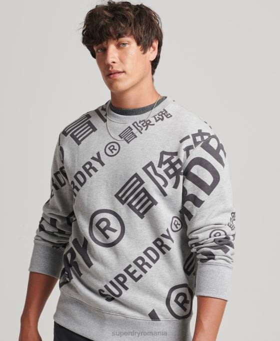 Superdry Hanorac largi cu logo cu imprimeu îmbrăcăminte gri bărbați JX0Z741